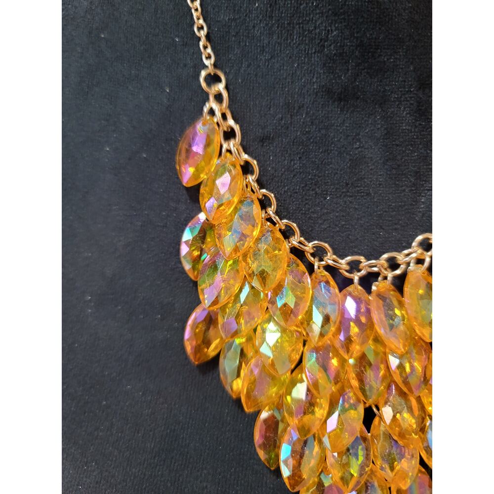 Gold Tone Crystal Leaf Bib Necklace Earrings Set Statement Jewelry Women Gifts - Picture 5 of 9